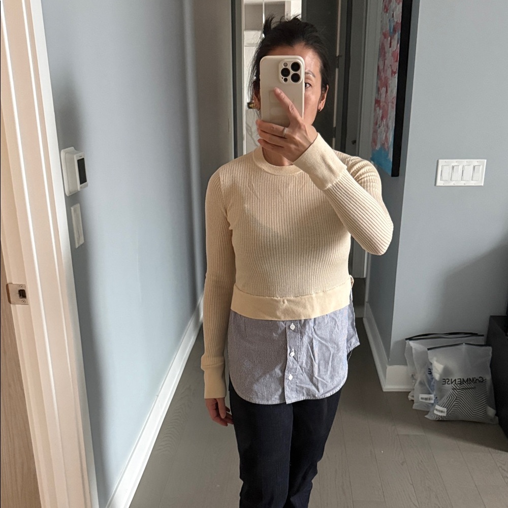 Veronica beard Cream and Blue Layered Sweater Top